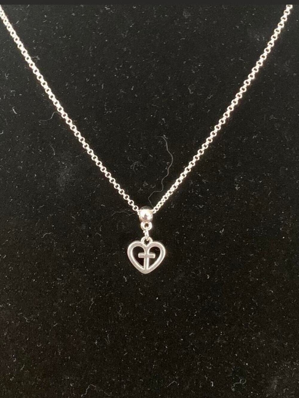 Cross in Heart Necklace New Silver Tone Spiritual